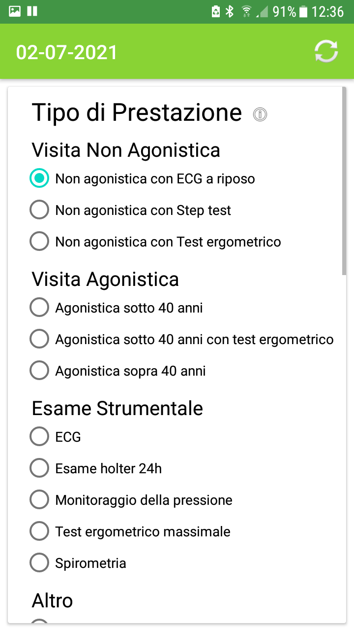 Seleziona tipo di visita